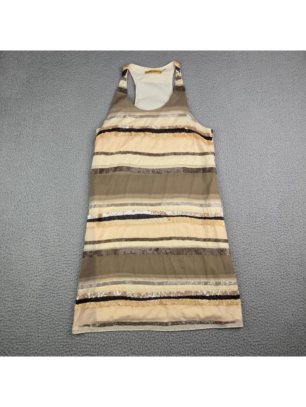 Alice + Olivia Pink Brown Beaded Striped Tank Dress Silk Blend Size Medium Lined